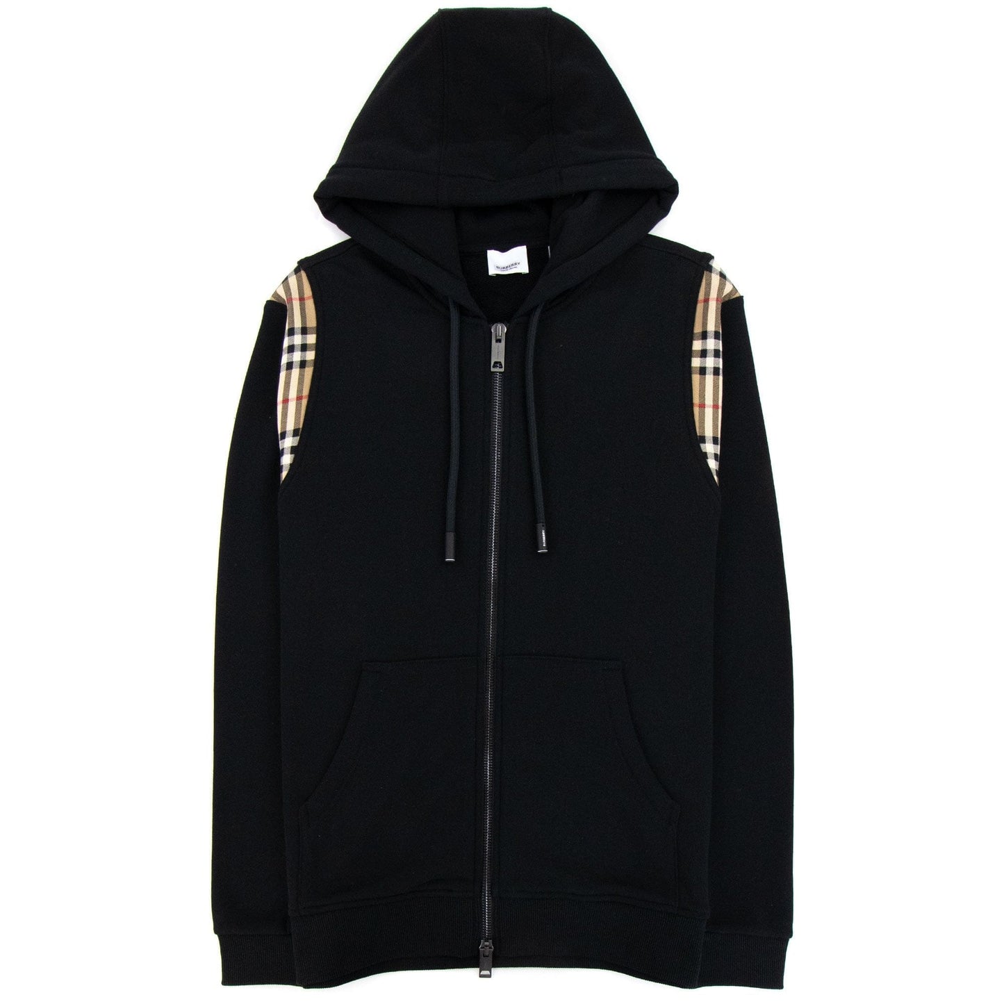 Burberry Vintage Check Panel Cotton Hooded Top Black