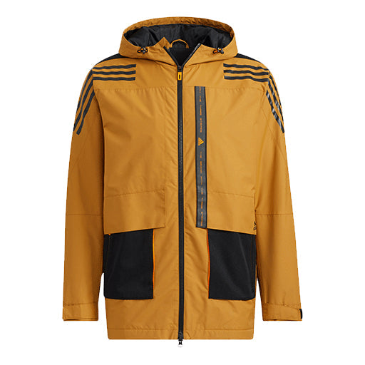 Men's adidas Contrasting Colors Sports Training Casual Hooded Jacket Wheat Brown HE7403