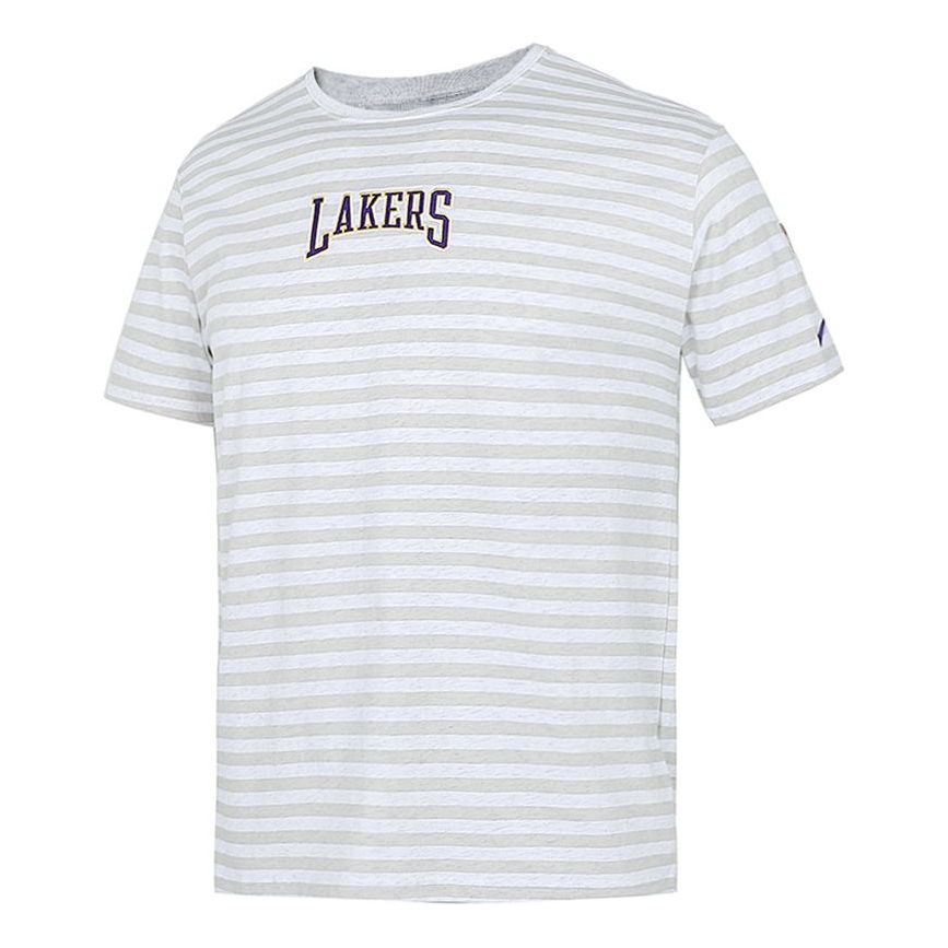 Men's Nike Stripe Alphabet Printing Round Neck Pullover Short Sleeve Lakers White T-Shirt DA5872-051