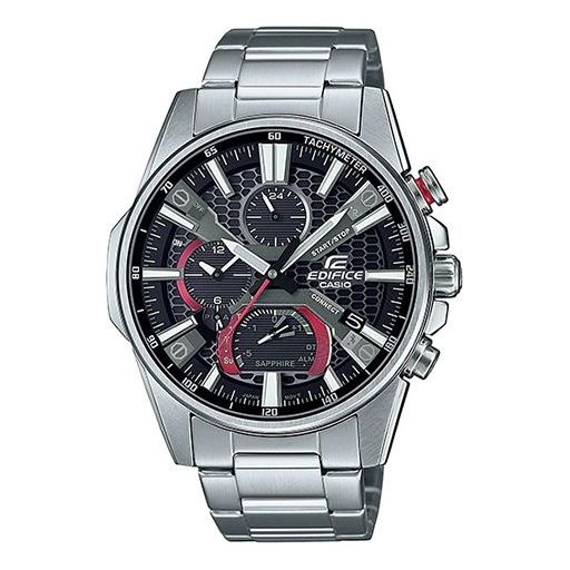Men's CASIO Black quartz Watch 50mm Silver Stainless Steel Case Strap Mens Analog EQB-1200D-1A