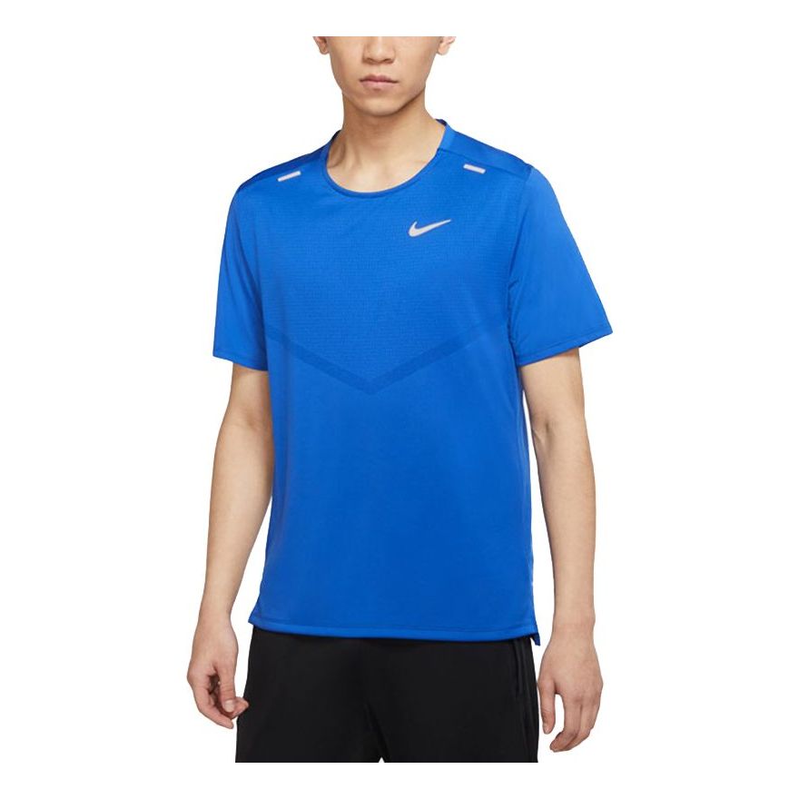 Men's Nike Dri-fit Rise 365 Running Breathable Quick Dry Casual Sports Short Sleeve Blue T-Shirt CZ9185-481