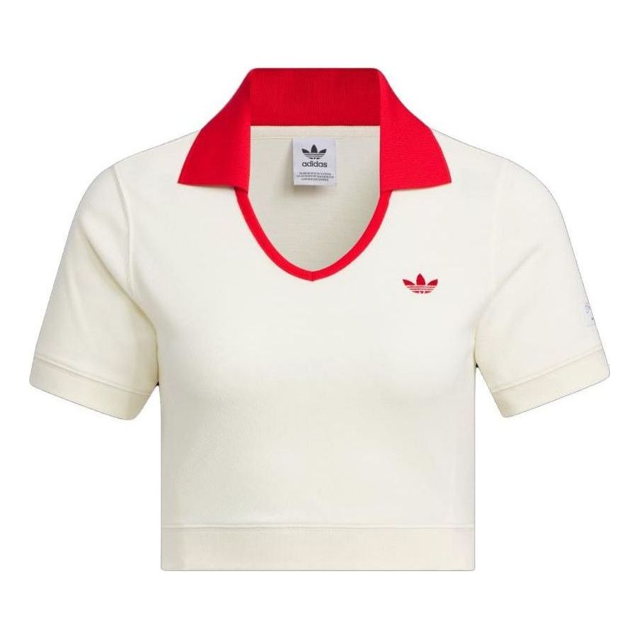 (WMNS) adidas Originals x Notitle Tennis Crop Short Sleeve Polo Shirt 'White Red' IN1082