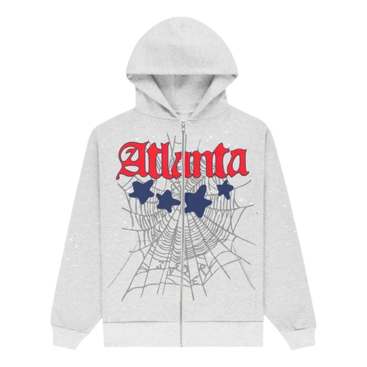 Sp5der Atlanta Full Zip Hoodie 'Heather Grey' ST028FW25HGR