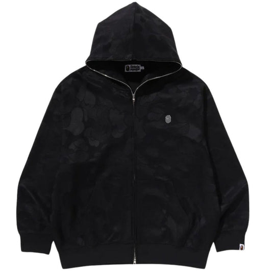 BAPE SOLID CAMO JACQUARD ONE POINT ZIP UP HOODIE BLACK