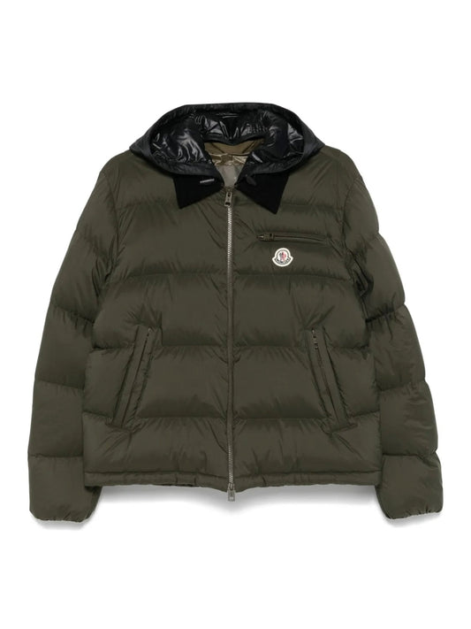 GIUBBINO MONCLER UOMO VERDE CON CAPPUCCIO NERO