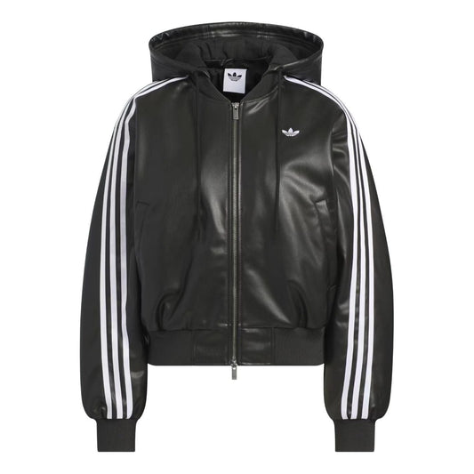 (WMNS) adidas Double Leather Jacket Asia Sizing 'Black' KU6857