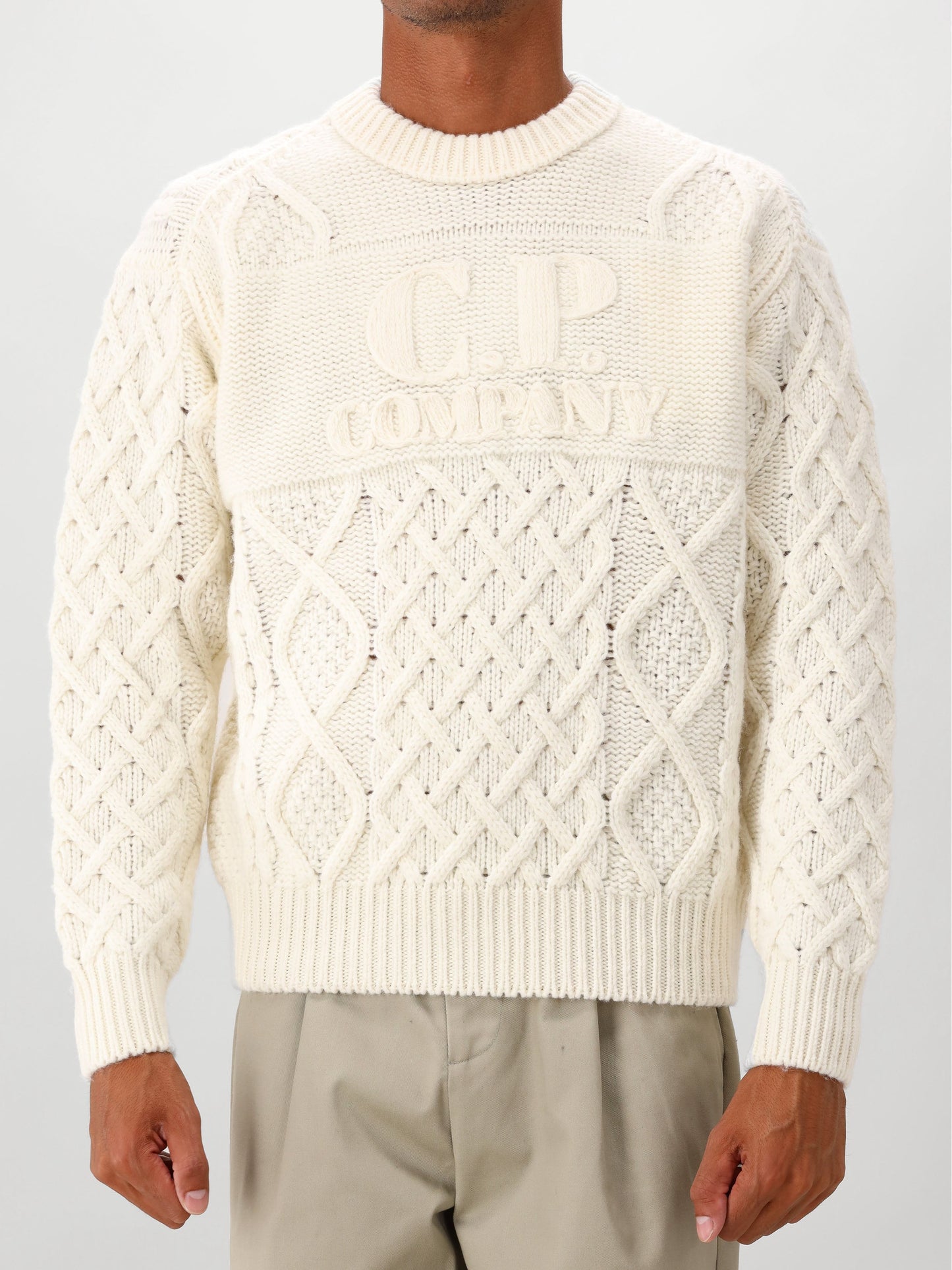 C.P. Company Gebreide Trui Wit Wool Soft Shetland
