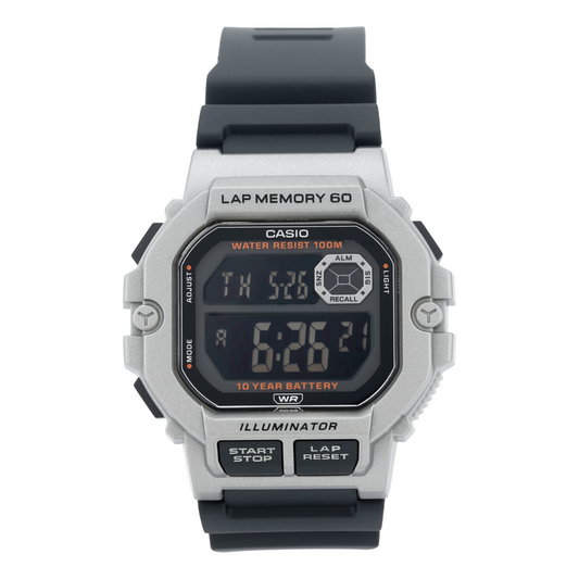 CASIO Stylish Quartz Movement 47.2*44.5*13.4mm Resin Strap Watch Black Silver Unisex Mens WS-1400H-1BVD