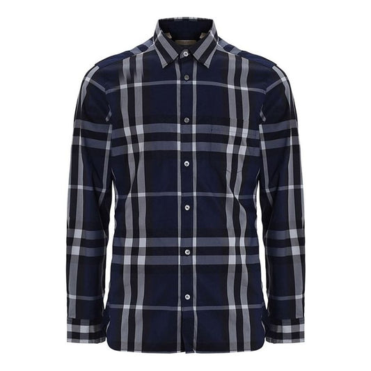 Men's Burberry SS21 Plaid Long Sleeves Shirt Navy Blue 39544941