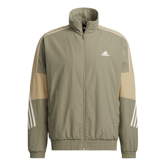 Men's adidas Si Wov Jkt Contrasting Colors Sports Stand Collar Logo Jacket Autumn Olive GT6357