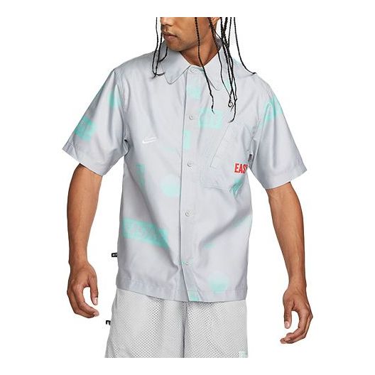 Nike Alphabet Printing single breasted lapel Short Sleeve Shirt Gray DO4024-097