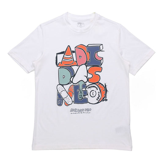 adidas neo M Ssfv5 Tee1 Funny Printing Logo Sports Cotton Round Neck Short Sleeve White GP4864