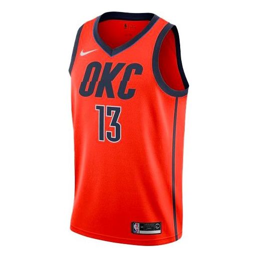 Nike NBA Basketball Sports Jersey SW Fan Edition Thunder Paul George No. 13 Version limited Orange BQ1171-892