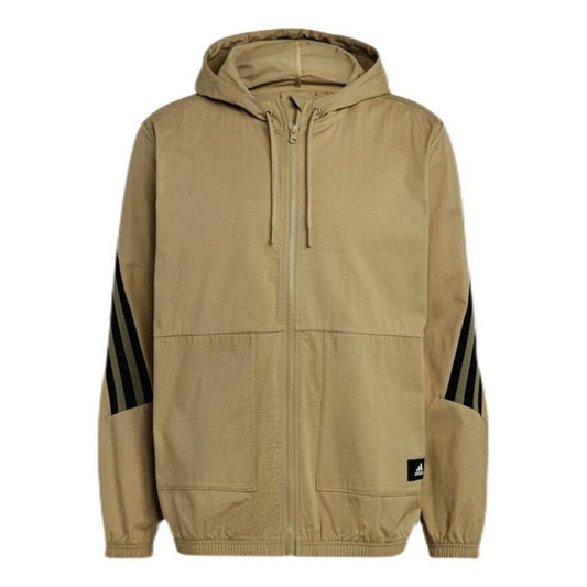 adidas hooded Windproof Athleisure Casual Sports Jacket Khaki H21536