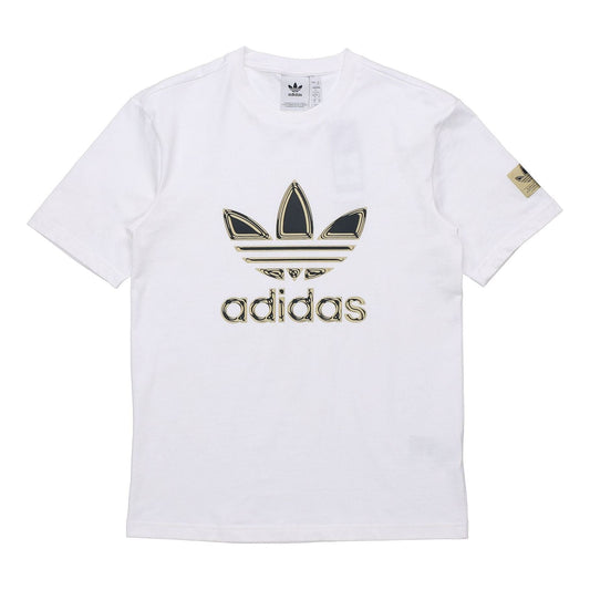 adidas Originals Logo Printing Sports Short Sleeve Tee 'White Gold Black' GT4371