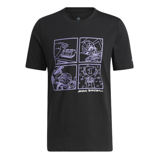 adidas Cartoon Pattern Basketball Sports Pullover Short Sleeve Black HF8164
