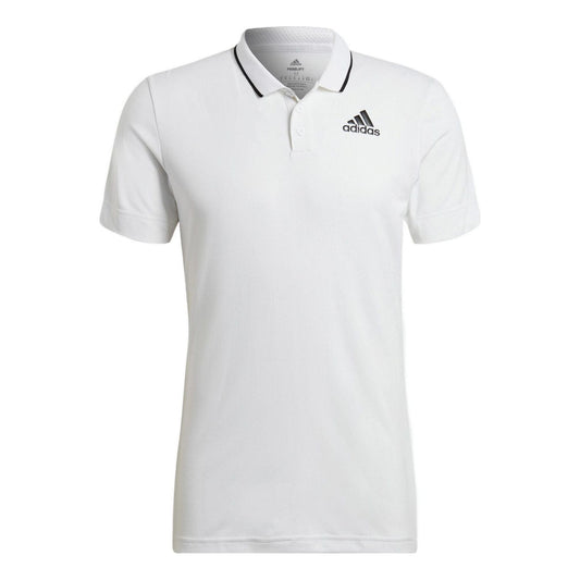 adidas Gameset Solid Color Logo Micro Mark Tennis Sports Short Sleeve Polo Shirt White HB9135