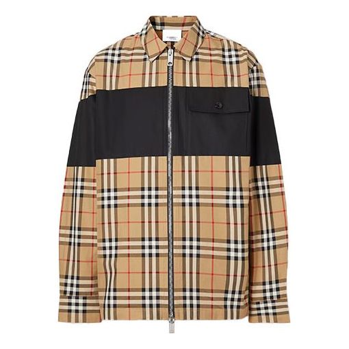 Burberry Check Zipper Cotton Shirt Male Cream-coloured 80367701