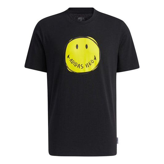 adidas neo M Smly Tee 1 Smiling Face Printing Sports Round Neck Short Sleeve Black H62013