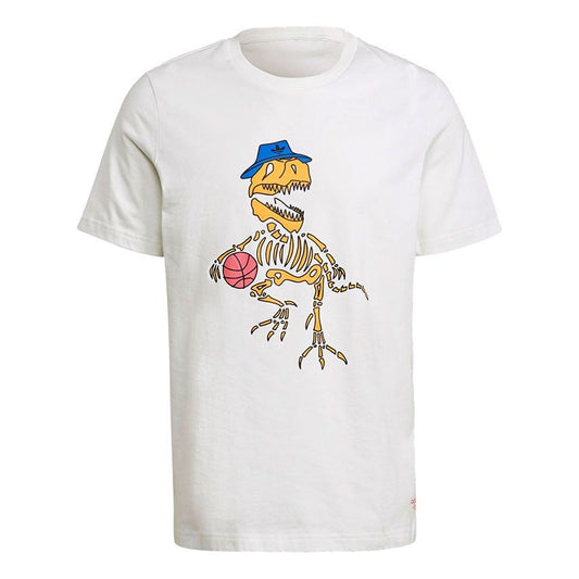 adidas originals 5 Dino Tee Casual Sports Cartoon Printing Round Neck Short Sleeve White H13478