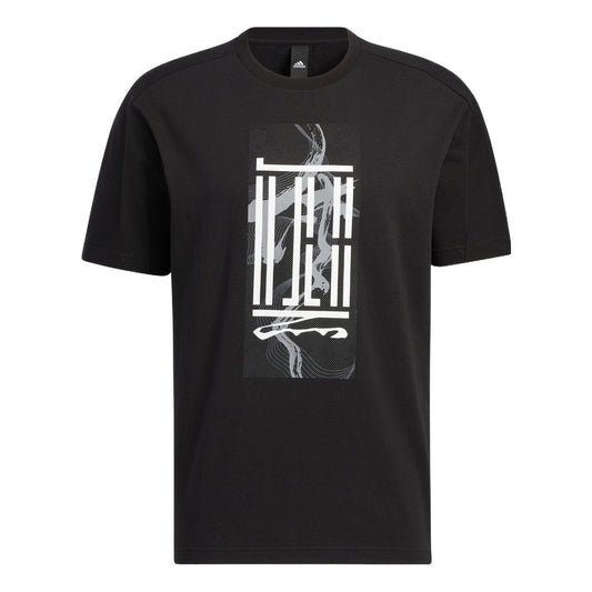adidas WJ GFX LOGO Sports Round Neck Pullover Short Sleeve Black HI6858