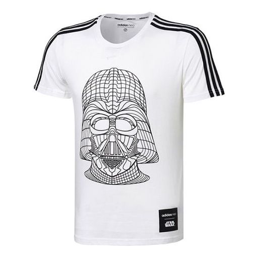 adidas neo M Sw Tee 5 Reflective Black Printing Round Neck Short Sleeve White CV9384
