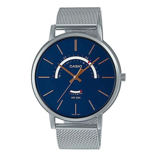 Men's CASIO Dress Series waterproof quartz Watch 43mm Silver Stainless Steel Strap Mens Blue Analog MTP-B105M-2AV