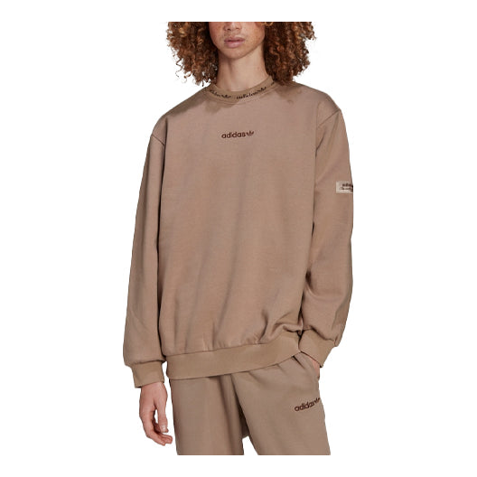 Men's adidas originals Embroidered Logo Sports Pullover Round Neck Brown HM2664