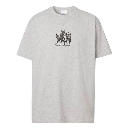 Men's Burberry Embroidered Pattern Loose Short Sleeve Gray 80441331
