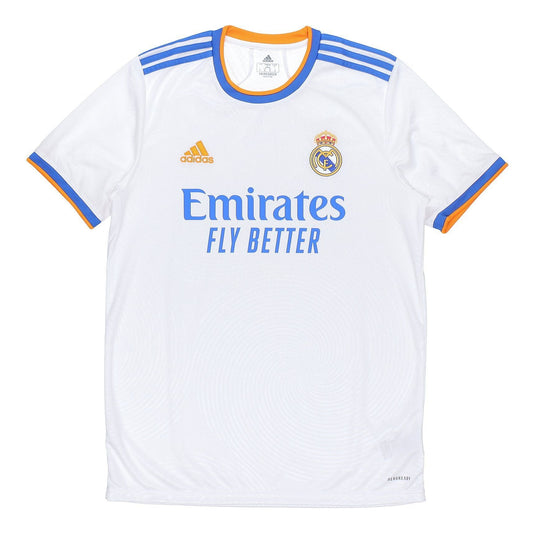 adidas real Madrid 21-22 Season SW Fan Edition Home Alphabet Logo Stripe Sports Short Sleeve Soccer/Football White GQ1359