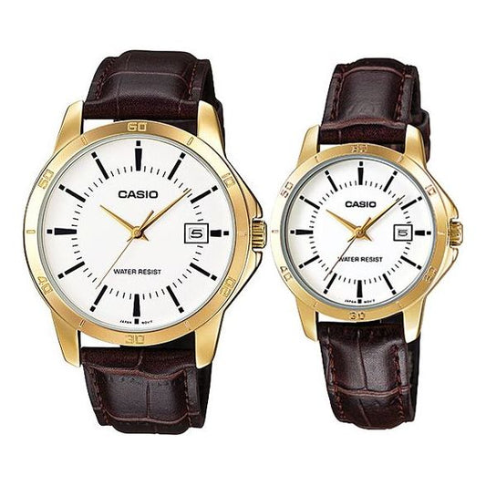 CASIO Couple Quartz Waterproof White Analog MTP-V004GL-7A&LTP-V004GL-7A