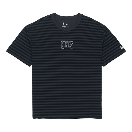 Men's Nike NBA Brooklyn Nets Casual Sports Loose Alphabet Stripe Short Sleeve Black T-Shirt DA5862-060