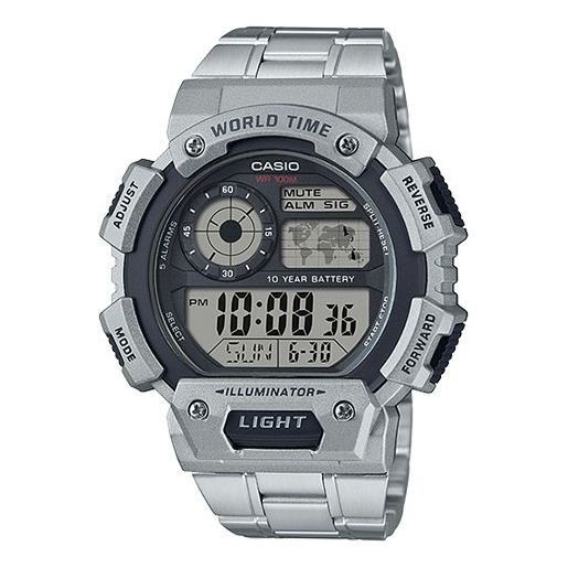 CASIO Sports Waterproof Stainless Steel Strap Quartz Mens Silver Digital AE-1400WHD-1A