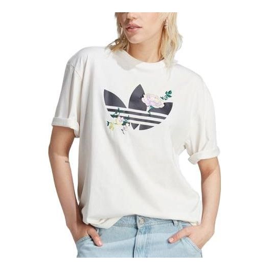 (WMNS) adidas Embroidered Flower Trefoil Tee 'White' IJ6012