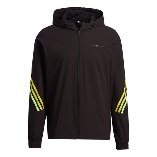 adidas neo M Fav 3s Wb 2 Stripe Sports hooded Logo Jacket Black GP5659