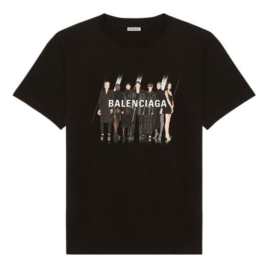 Balenciaga Band Portrait Printing Logo Retro Short Sleeve Unisex Black 612965TIVA11000