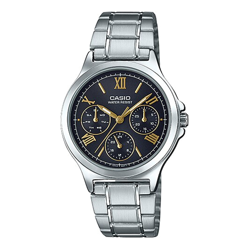 CASIO Stainless Steel Strap Black Dial Unisex Silvery Couple Analog Unisex Mens LTP-V300D-1A2