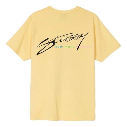 Men's Stussy New Wave Designs Design Logo Casual Round Neck Short Sleeve Yellow 1904544