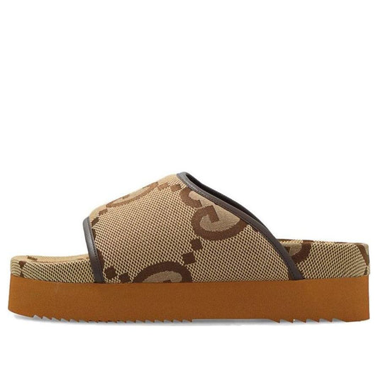 (WMNS) Gucci Jumbo GG Platform Slide 'Camel Ebony Monogram' 700301-UKM60-2593