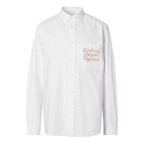 Men's Burberry Embroidered Logo Long Sleeves Shirt White 80367551