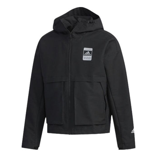 adidas Logo Loose hooded Long Sleeves Jacket Black FJ0181
