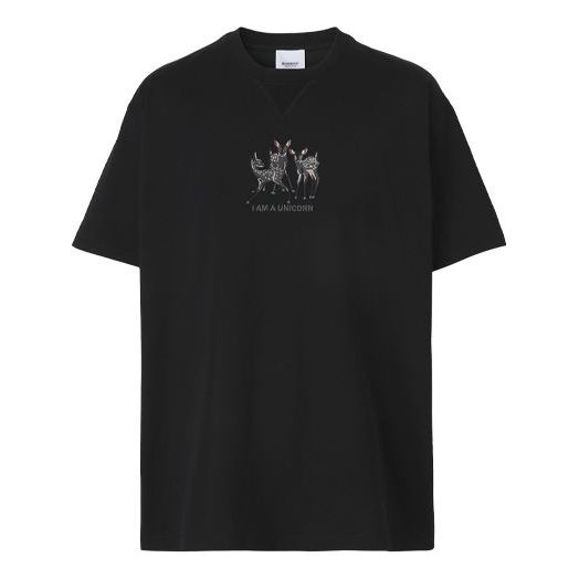 Men's Burberry Embroidered Loose Pullover Short Sleeve Black 80426881