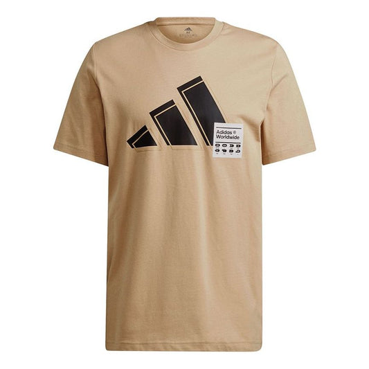 adidas 3bar Logo Tee Logo Printing Sports Round Neck Short Sleeve Khaki GU3644