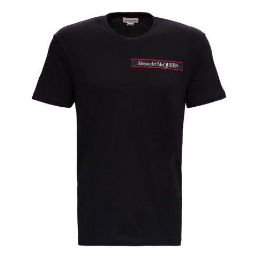 Men's Alexander McQueen FW21 Alphabet Logo Pattern Round Neck Short Sleeve Black 642662-QRX74-0901