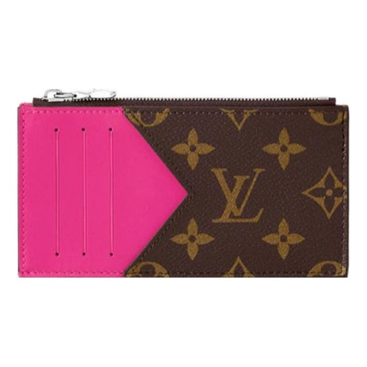 LOUIS VUITTON Monogram Macassar Canvas Coin Card Holder 'Fuchsia' M82912