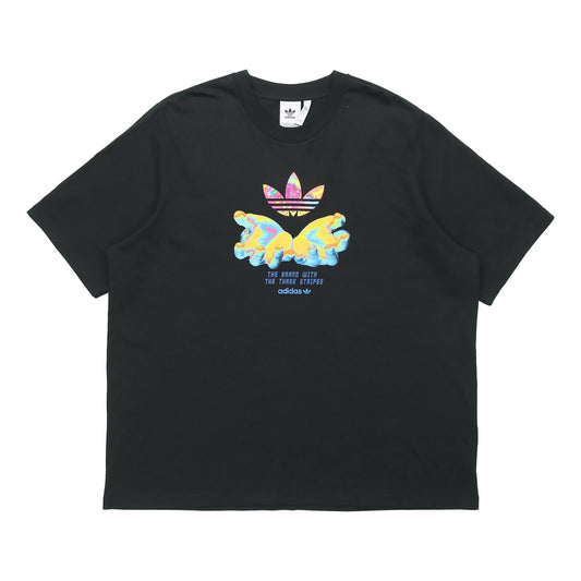 adidas originals Graphic Tee Retro Pattern Printing Sports Short Sleeve Black GK7182