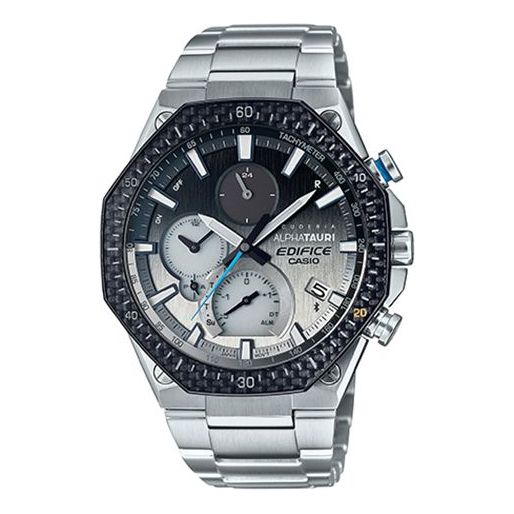 CASIO EDIFICE Sports Solar Powered Waterproof Sapphire Crystal Black DialSilver Strap Mens BlackSilver Analog EQB-1100AT-2APR
