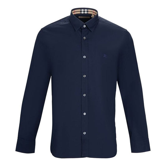 Men's Burberry Logo Casual Long Sleeves Button Shirt Navy Blue 80087051