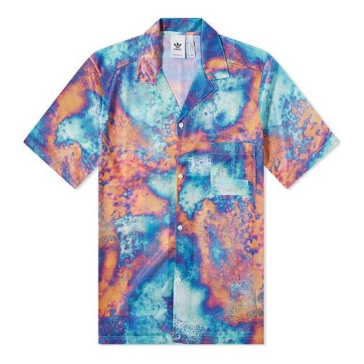 adidas originals Full Print Tie Dye Color Block Printing Embroidered Logo Short Sleeve Shirt Multicolor HT1647