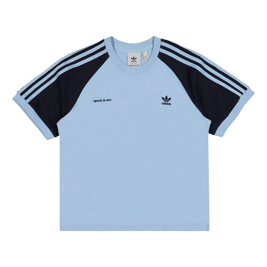 (WMNS) adidas x Sporty & Rich T-Shirt 'Light Blue Navy' IN5250